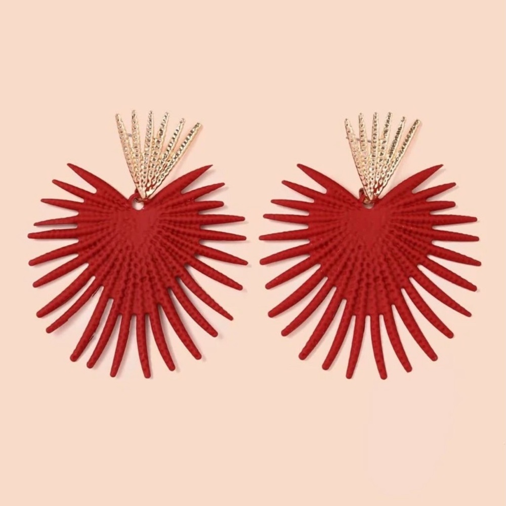 Bold Red and Gold Statement Earrings - Picture 3 of 7